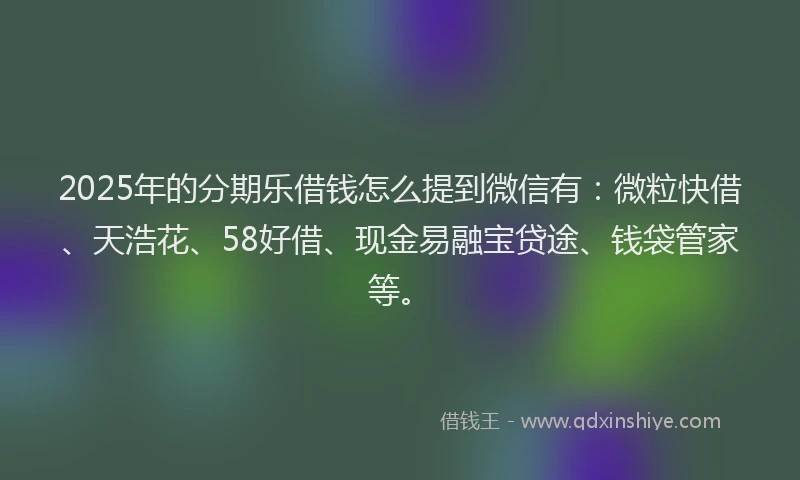 2025年的分期乐借钱怎么提到微信有：微粒快借、天浩花、58好借、现金易融宝贷途、钱袋管家等。