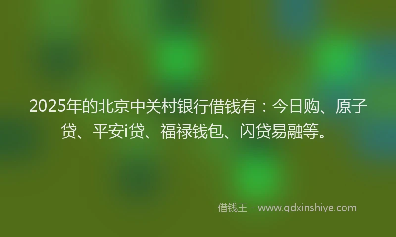 2025年的北京中关村银行借钱有：今日购、原子贷、平安i贷、福禄钱包、闪贷易融等。