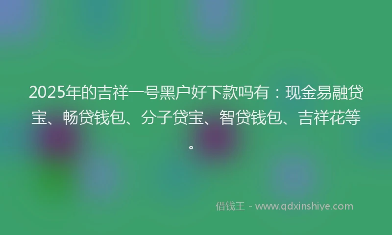 2025年的吉祥一号黑户好下款吗有：现金易融贷宝、畅贷钱包、分子贷宝、智贷钱包、吉祥花等。