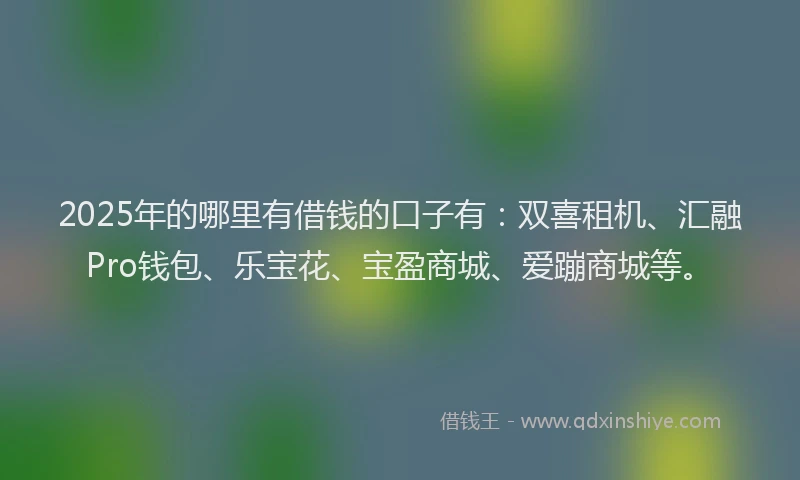 2025年的哪里有借钱的口子有：双喜租机、汇融Pro钱包、乐宝花、宝盈商城、爱蹦商城等。