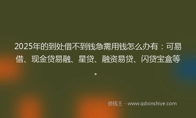 2025年的到处借不到钱急需用钱怎么办有：可易借、现金贷易融、星贷、融资易贷、闪贷宝盒等。