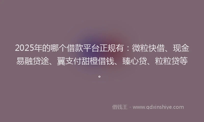 2025年的哪个借款平台正规有：微粒快借、现金易融贷途、翼支付甜橙借钱、臻心贷、粒粒贷等。