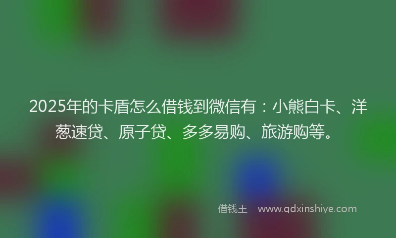 2025年的卡盾怎么借钱到微信有：小熊白卡、洋葱速贷、原子贷、多多易购、旅游购等。