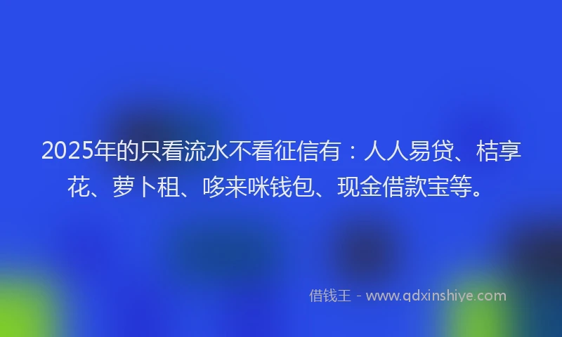 2025年的只看流水不看征信有：人人易贷、桔享花、萝卜租、哆来咪钱包、现金借款宝等。