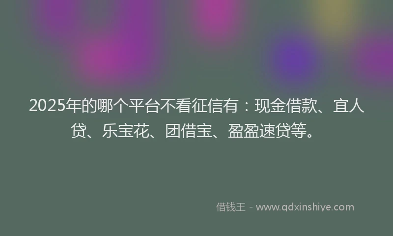 2025年的哪个平台不看征信有：现金借款、宜人贷、乐宝花、团借宝、盈盈速贷等。