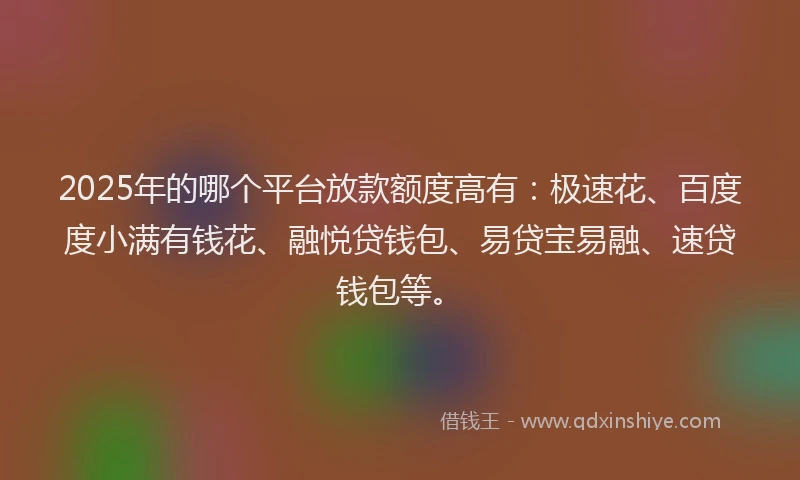 2025年的哪个平台放款额度高有：极速花、百度度小满有钱花、融悦贷钱包、易贷宝易融、速贷钱包等。