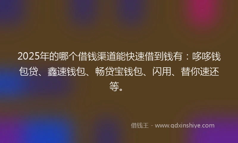2025年的哪个借钱渠道能快速借到钱有：哆哆钱包贷、鑫速钱包、畅贷宝钱包、闪用、替你速还等。