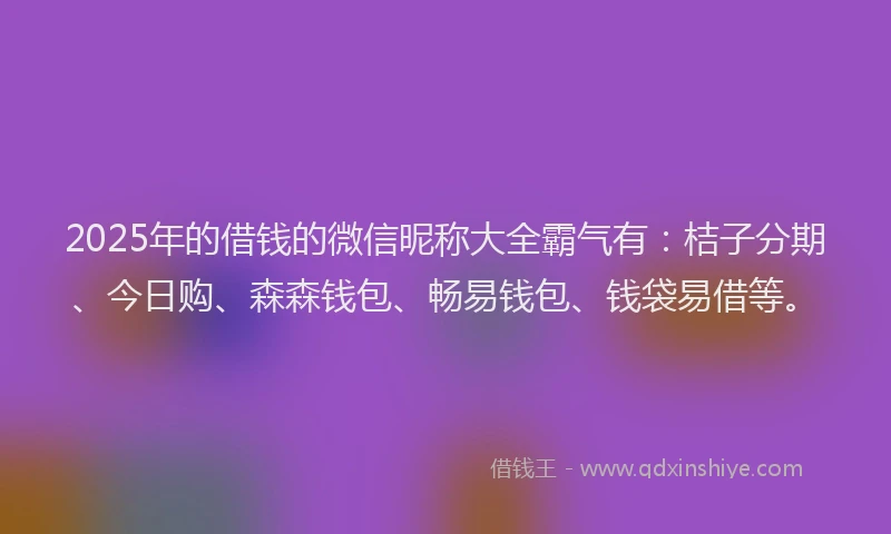 2025年的借钱的微信昵称大全霸气有：桔子分期、今日购、森森钱包、畅易钱包、钱袋易借等。