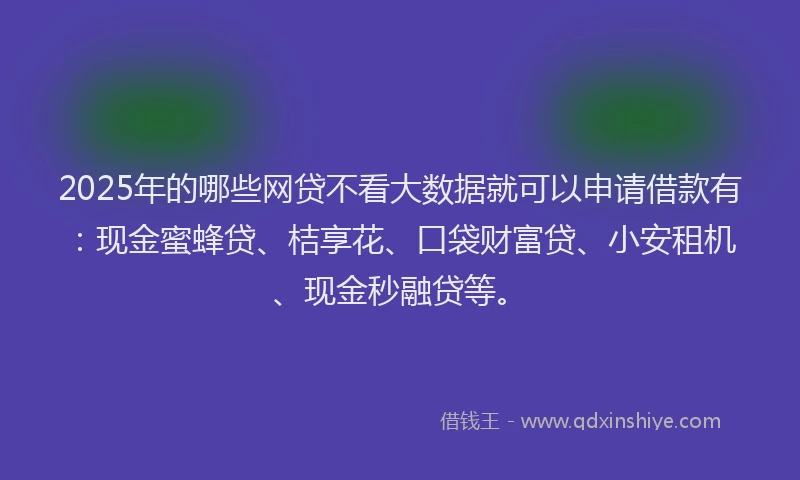 2025年的哪些网贷不看大数据就可以申请借款有：现金蜜蜂贷、桔享花、口袋财富贷、小安租机、现金秒融贷等。