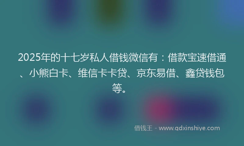 2025年的十七岁私人借钱微信有：借款宝速借通、小熊白卡、维信卡卡贷、京东易借、鑫贷钱包等。