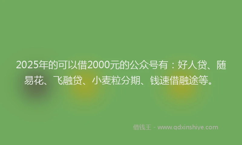 2025年的可以借2000元的公众号有：好人贷、随易花、飞融贷、小麦粒分期、钱速借融途等。