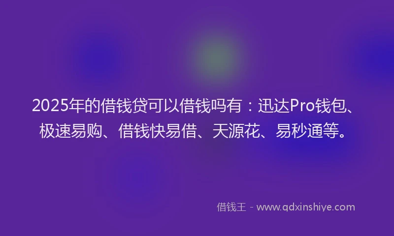 2025年的借钱贷可以借钱吗有：迅达Pro钱包、极速易购、借钱快易借、天源花、易秒通等。