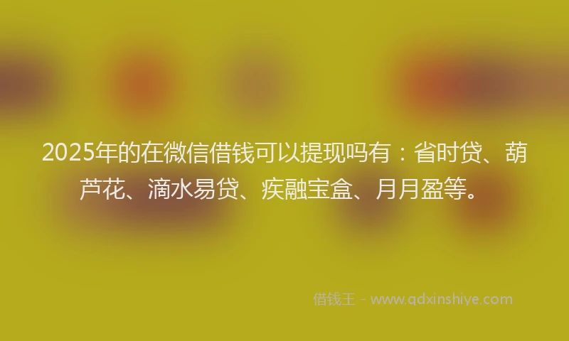 2025年的在微信借钱可以提现吗有：省时贷、葫芦花、滴水易贷、疾融宝盒、月月盈等。