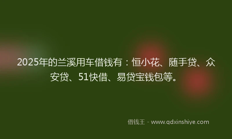 2025年的兰溪用车借钱有：恒小花、随手贷、众安贷、51快借、易贷宝钱包等。