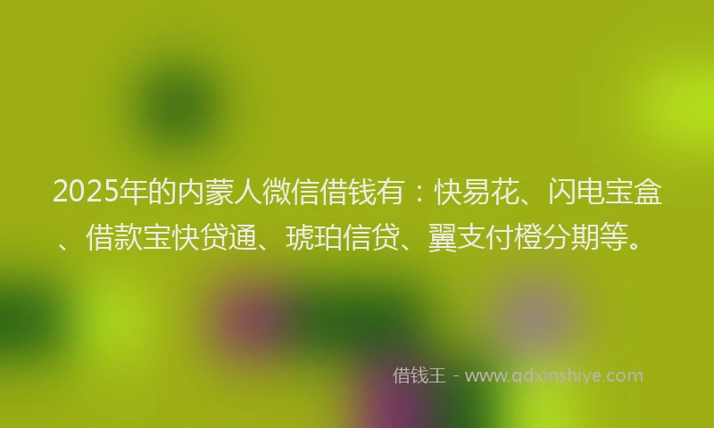 2025年的内蒙人微信借钱有：快易花、闪电宝盒、借款宝快贷通、琥珀信贷、翼支付橙分期等。