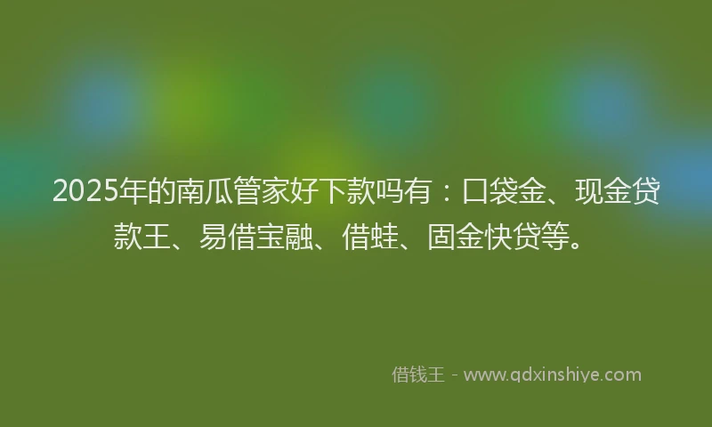 2025年的南瓜管家好下款吗有：口袋金、现金贷款王、易借宝融、借蛙、固金快贷等。