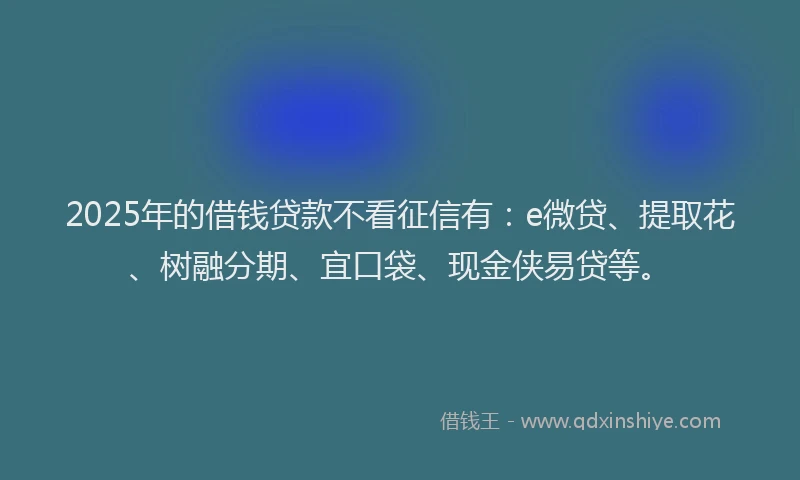 2025年的借钱贷款不看征信有：e微贷、提取花、树融分期、宜口袋、现金侠易贷等。
