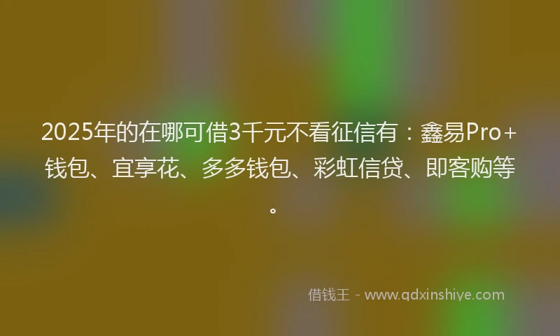 2025年的在哪可借3千元不看征信有：鑫易Pro+钱包、宜享花、多多钱包、彩虹信贷、即客购等。