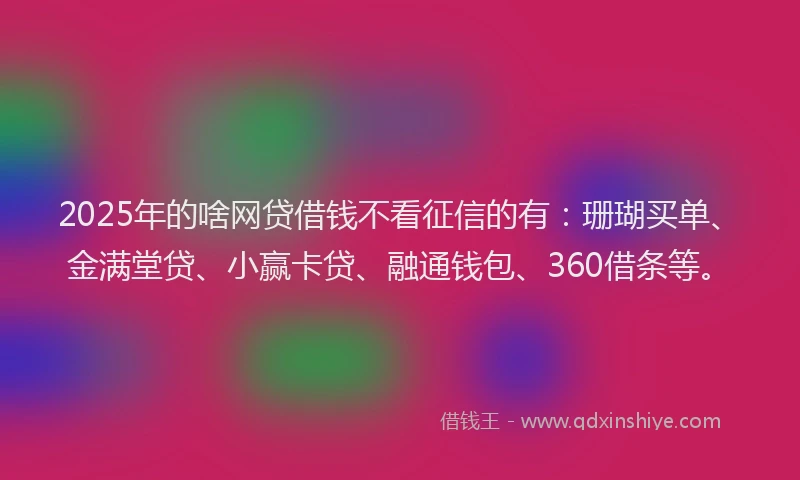 2025年的啥网贷借钱不看征信的有：珊瑚买单、金满堂贷、小赢卡贷、融通钱包、360借条等。