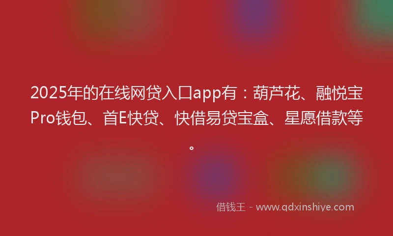 2025年的在线网贷入口app有：葫芦花、融悦宝Pro钱包、首E快贷、快借易贷宝盒、星愿借款等。