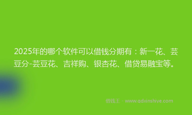 2025年的哪个软件可以借钱分期有：新一花、芸豆分-芸豆花、吉祥购、银杏花、借贷易融宝等。