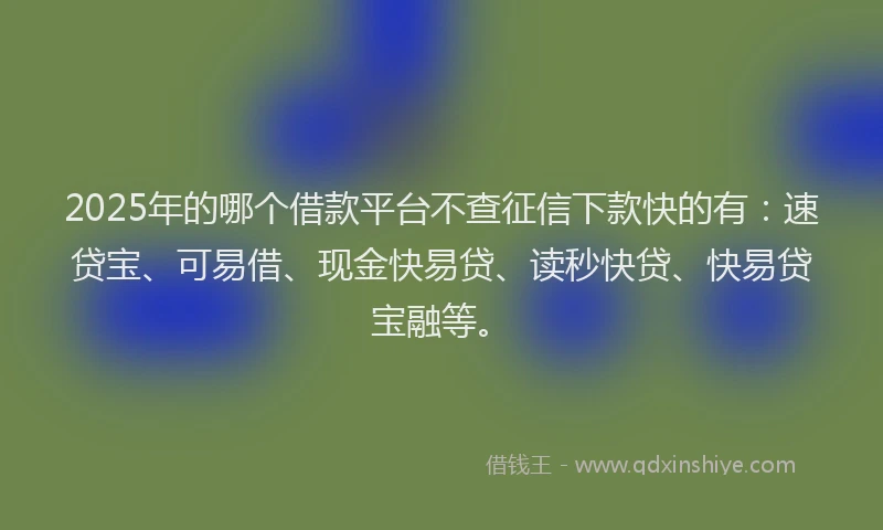 2025年的哪个借款平台不查征信下款快的有：速贷宝、可易借、现金快易贷、读秒快贷、快易贷宝融等。