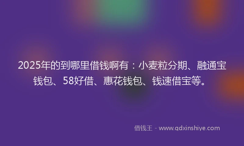 2025年的到哪里借钱啊有：小麦粒分期、融通宝钱包、58好借、惠花钱包、钱速借宝等。