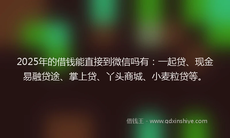 2025年的借钱能直接到微信吗有：一起贷、现金易融贷途、掌上贷、丫头商城、小麦粒贷等。