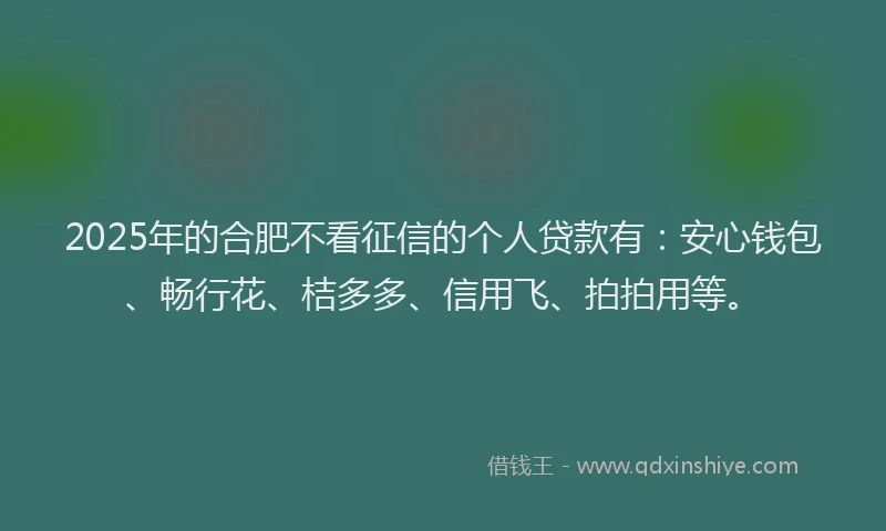 2025年的合肥不看征信的个人贷款有：安心钱包、畅行花、桔多多、信用飞、拍拍用等。