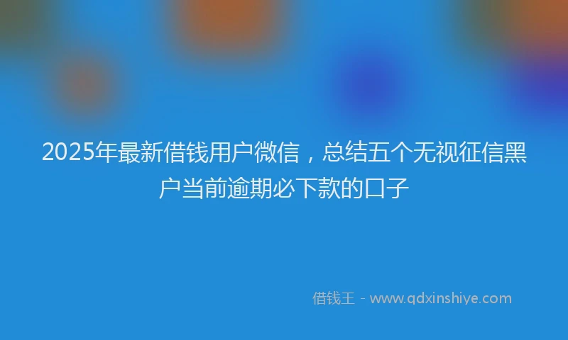2025年最新借钱用户微信，总结五个无视征信黑户当前逾期必下款的口子