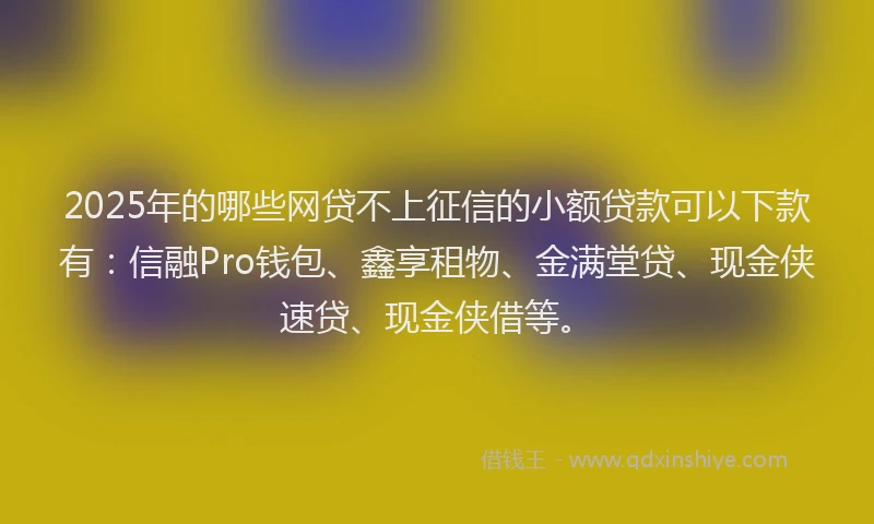 2025年的哪些网贷不上征信的小额贷款可以下款有：信融Pro钱包、鑫享租物、金满堂贷、现金侠速贷、现金侠借等。