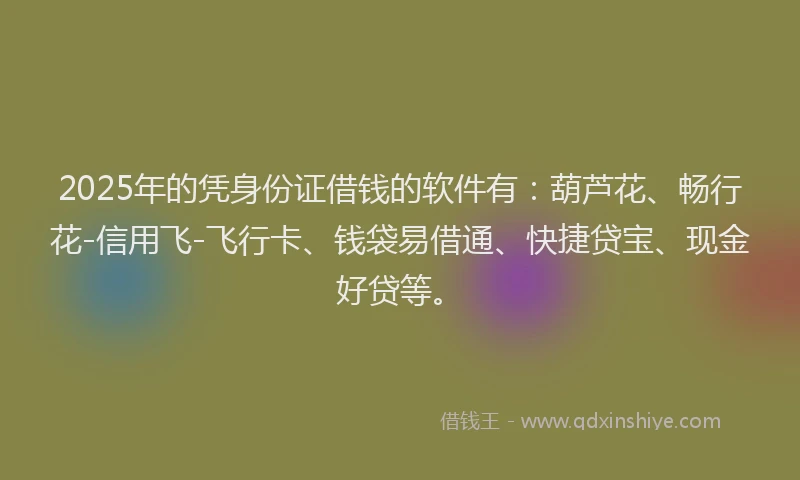 2025年的凭身份证借钱的软件有：葫芦花、畅行花-信用飞-飞行卡、钱袋易借通、快捷贷宝、现金好贷等。