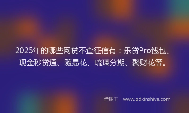 2025年的哪些网贷不查征信有：乐贷Pro钱包、现金秒贷通、随易花、琉璃分期、聚财花等。