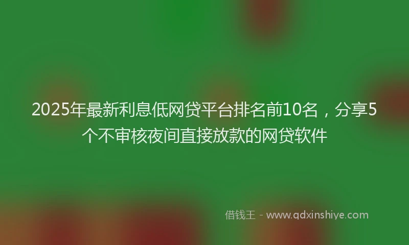 2025年最新利息低网贷平台排名前10名，分享5个不审核夜间直接放款的网贷软件