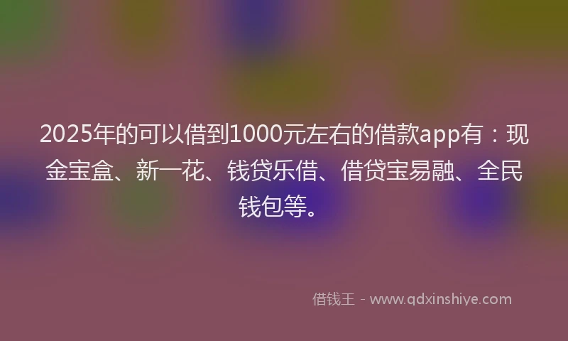 2025年的可以借到1000元左右的借款app有：现金宝盒、新一花、钱贷乐借、借贷宝易融、全民钱包等。