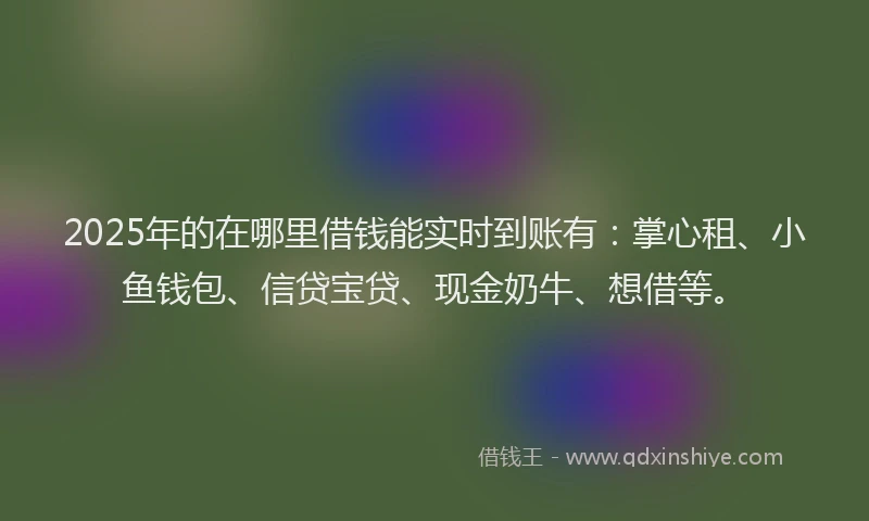 2025年的在哪里借钱能实时到账有：掌心租、小鱼钱包、信贷宝贷、现金奶牛、想借等。