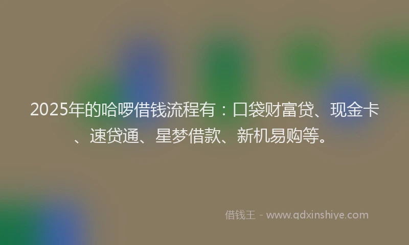 2025年的哈啰借钱流程有：口袋财富贷、现金卡、速贷通、星梦借款、新机易购等。