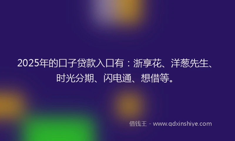 2025年的口子贷款入口有：浙享花、洋葱先生、时光分期、闪电通、想借等。