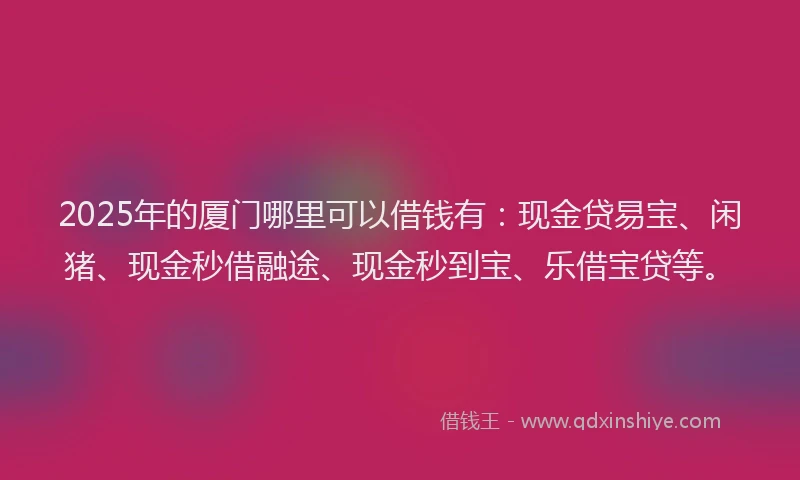 2025年的厦门哪里可以借钱有：现金贷易宝、闲猪、现金秒借融途、现金秒到宝、乐借宝贷等。