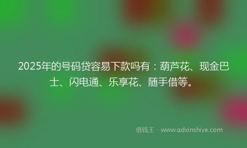 2025年的号码贷容易下款吗有：葫芦花、现金巴士、闪电通、乐享花、随手借等。