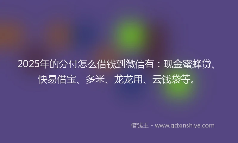 2025年的分付怎么借钱到微信有：现金蜜蜂贷、快易借宝、多米、龙龙用、云钱袋等。