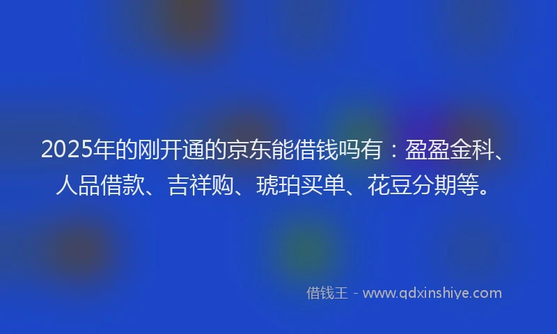 2025年的刚开通的京东能借钱吗有：盈盈金科、人品借款、吉祥购、琥珀买单、花豆分期等。