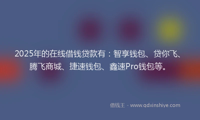 2025年的在线借钱贷款有：智享钱包、贷你飞、腾飞商城、捷速钱包、鑫速Pro钱包等。