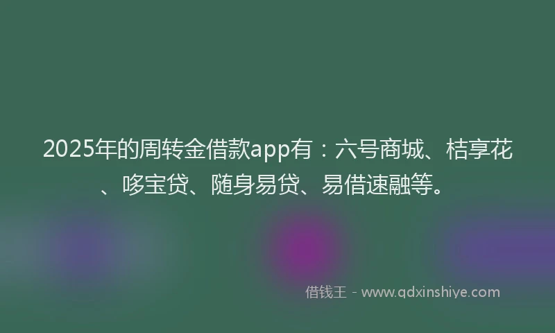 2025年的周转金借款app有:六号商城、桔享花、哆宝贷、随身易贷、易借速融等。