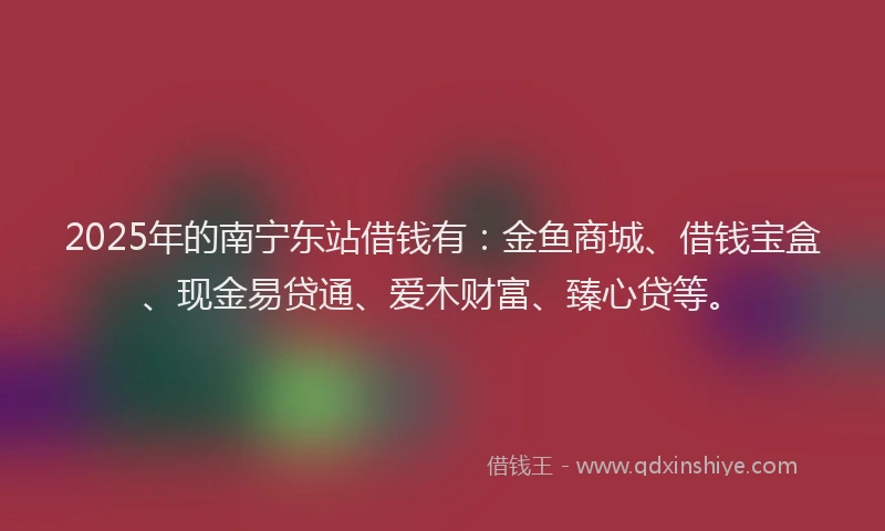 2025年的南宁东站借钱有：金鱼商城、借钱宝盒、现金易贷通、爱木财富、臻心贷等。