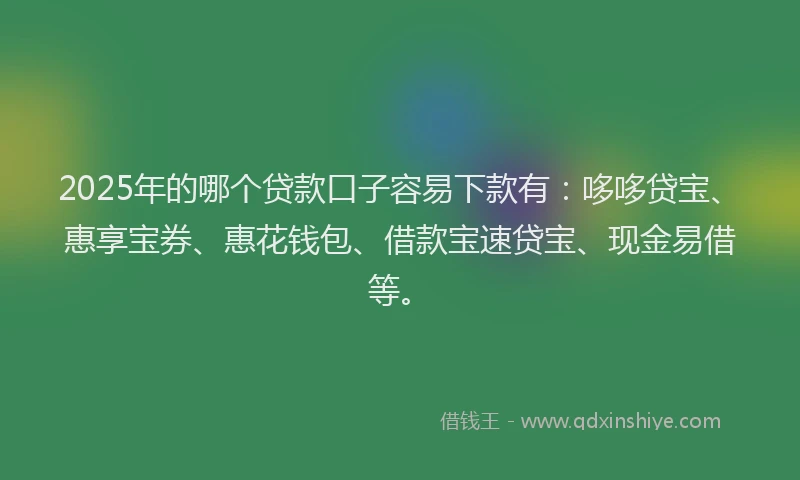 2025年的哪个贷款口子容易下款有：哆哆贷宝、惠享宝券、惠花钱包、借款宝速贷宝、现金易借等。
