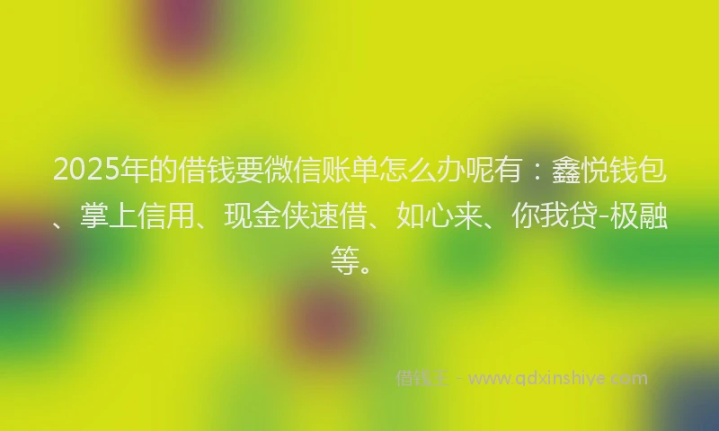 2025年的借钱要微信账单怎么办呢有：鑫悦钱包、掌上信用、现金侠速借、如心来、你我贷-极融等。