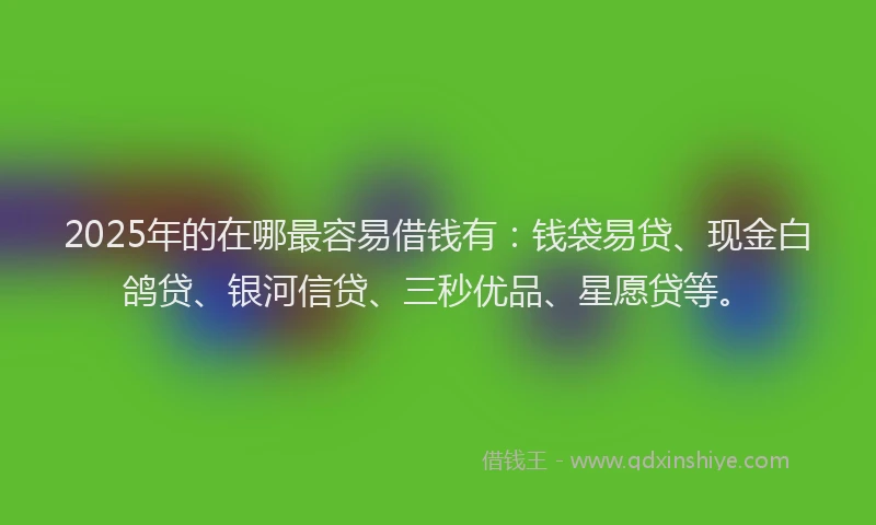 2025年的在哪最容易借钱有：钱袋易贷、现金白鸽贷、银河信贷、三秒优品、星愿贷等。
