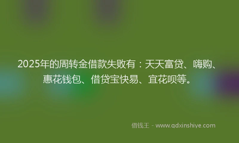 2025年的周转金借款失败有：天天富贷、嗨购、惠花钱包、借贷宝快易、宜花呗等。