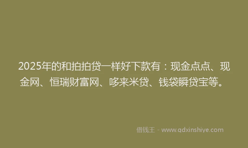 2025年的和拍拍贷一样好下款有：现金点点、现金网、恒瑞财富网、哆来米贷、钱袋瞬贷宝等。